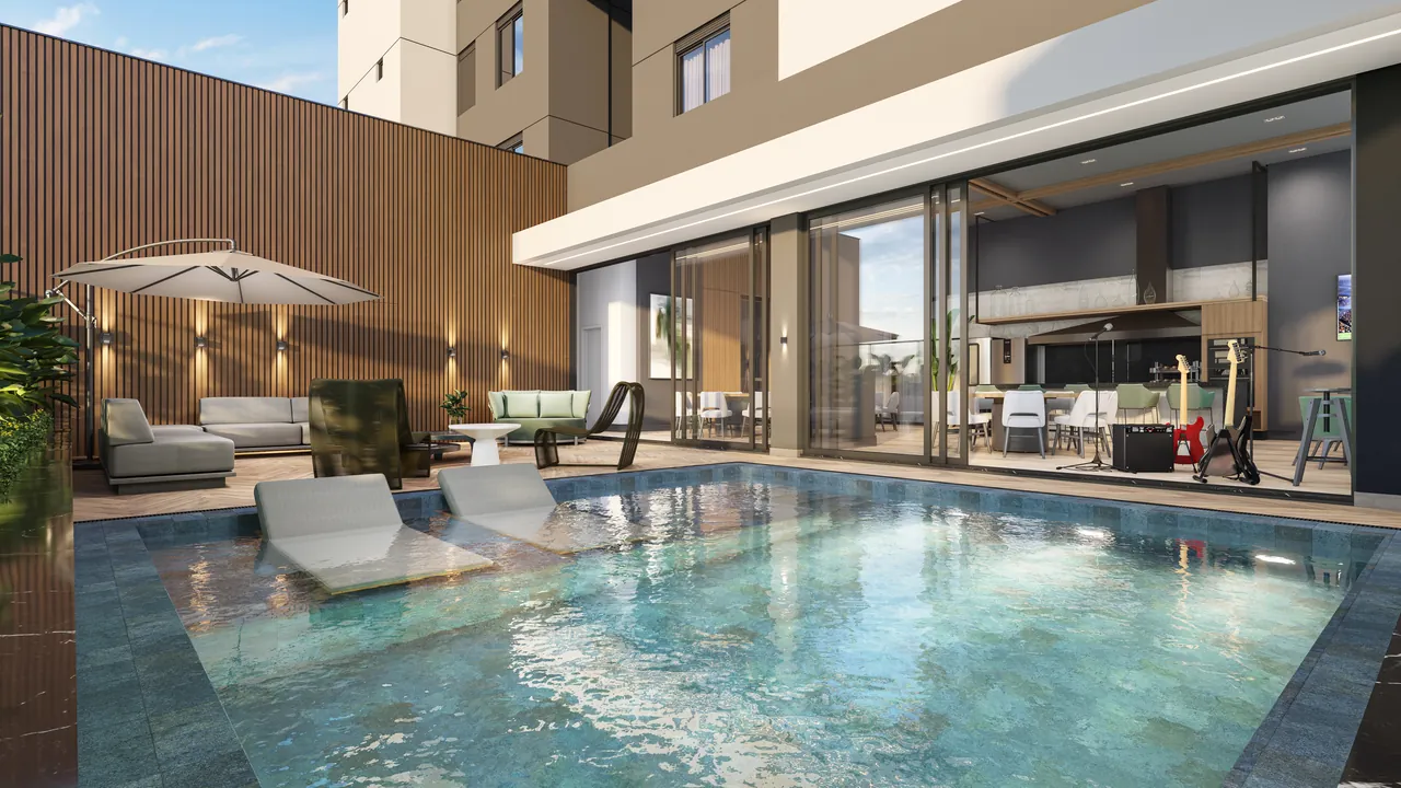 Espaço gourmet com piscina privativa do Legacy