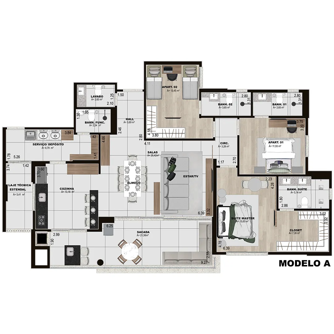 Planta Modelo A do Legacy - 174 m²