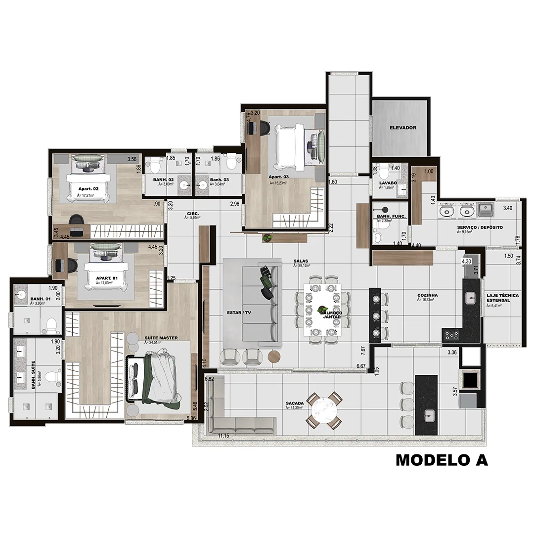 Planta Modelo A do Legacy - 220 m²