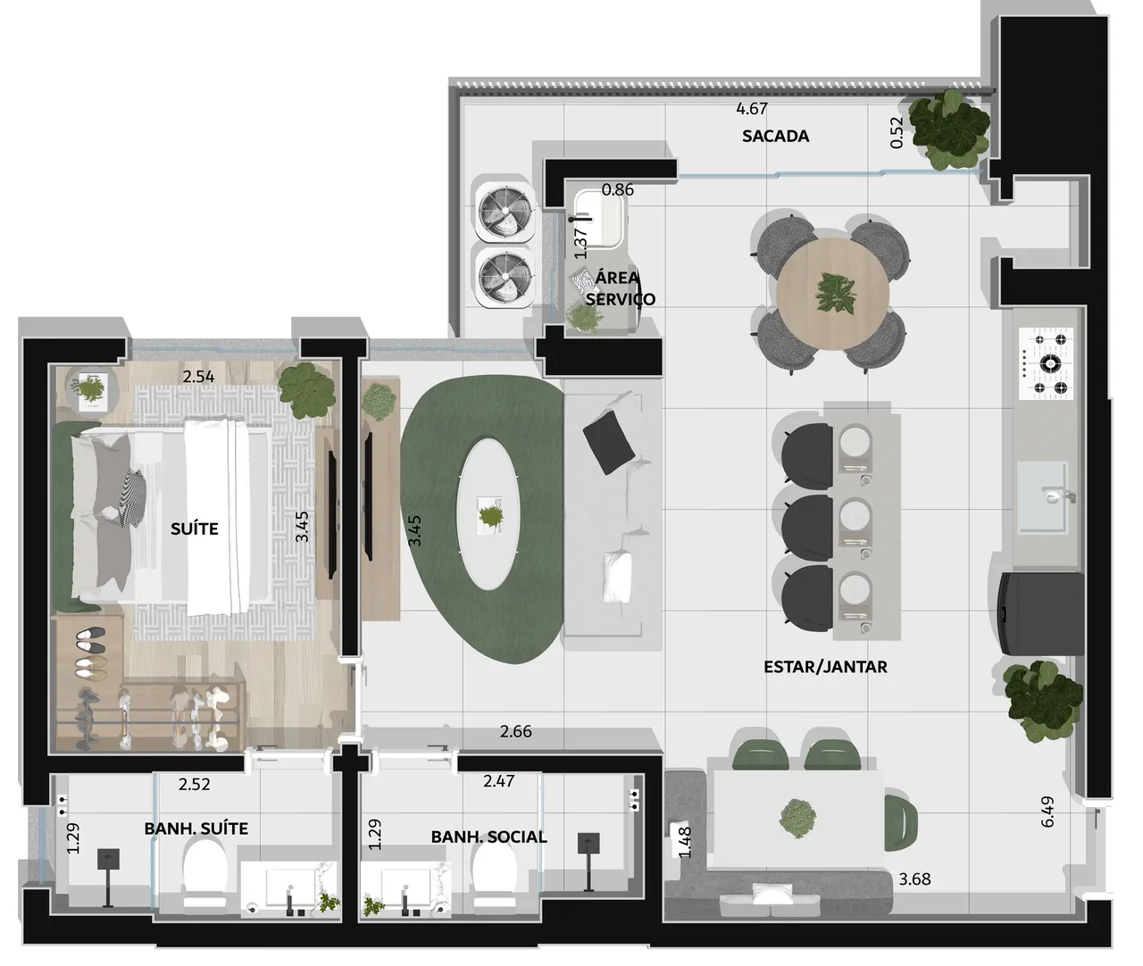 Planta A do Mirage Residence - 62 m²
