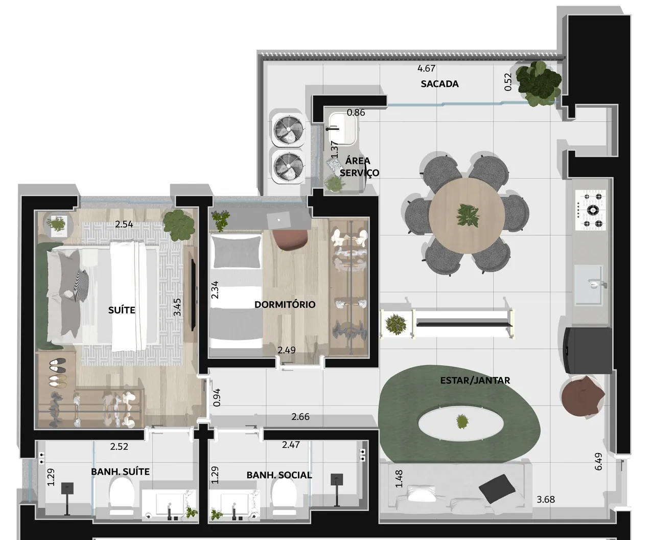 Planta B do Mirage Residence - 62 m²