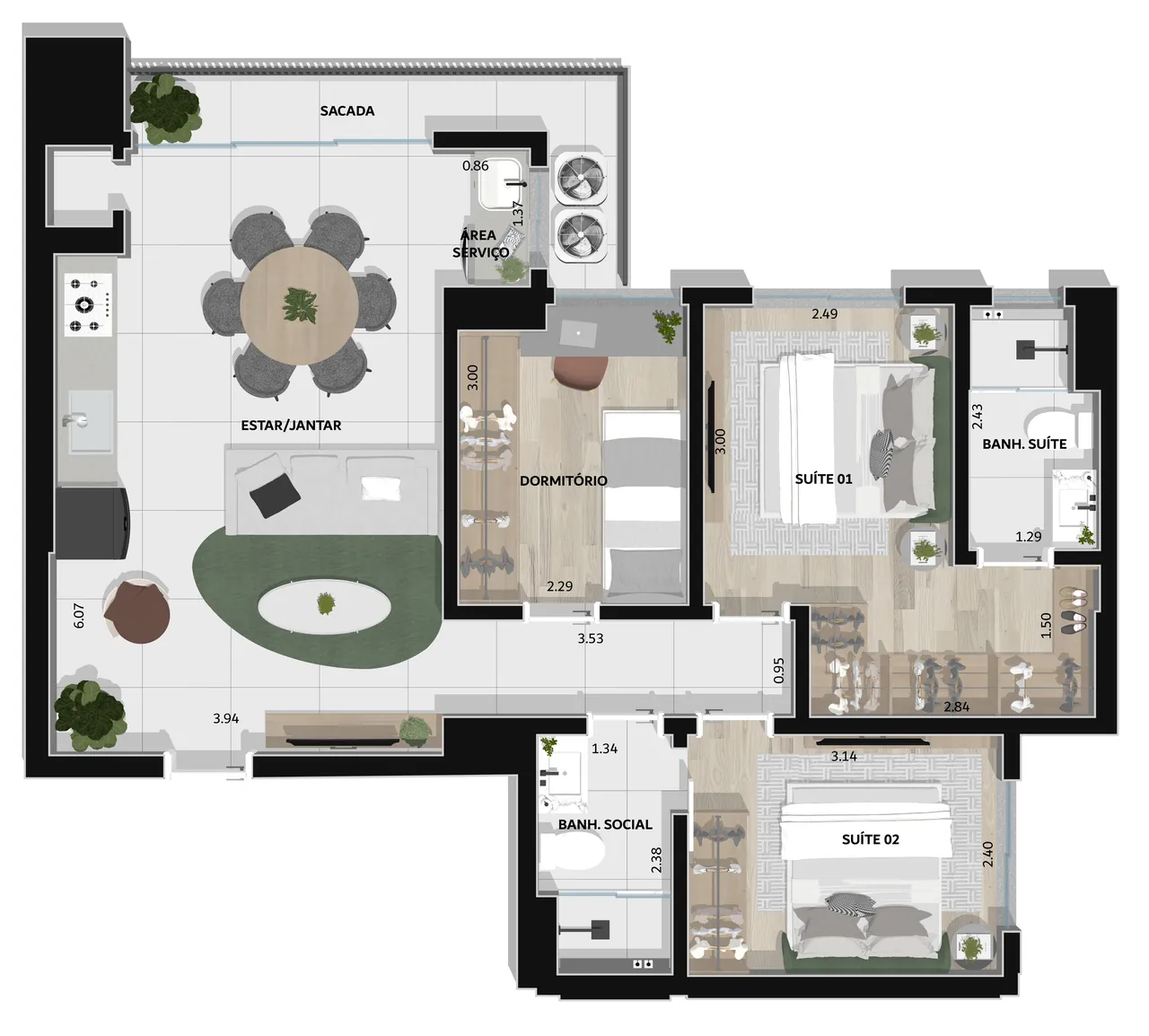 Planta C do Mirage Residence - 77 m²