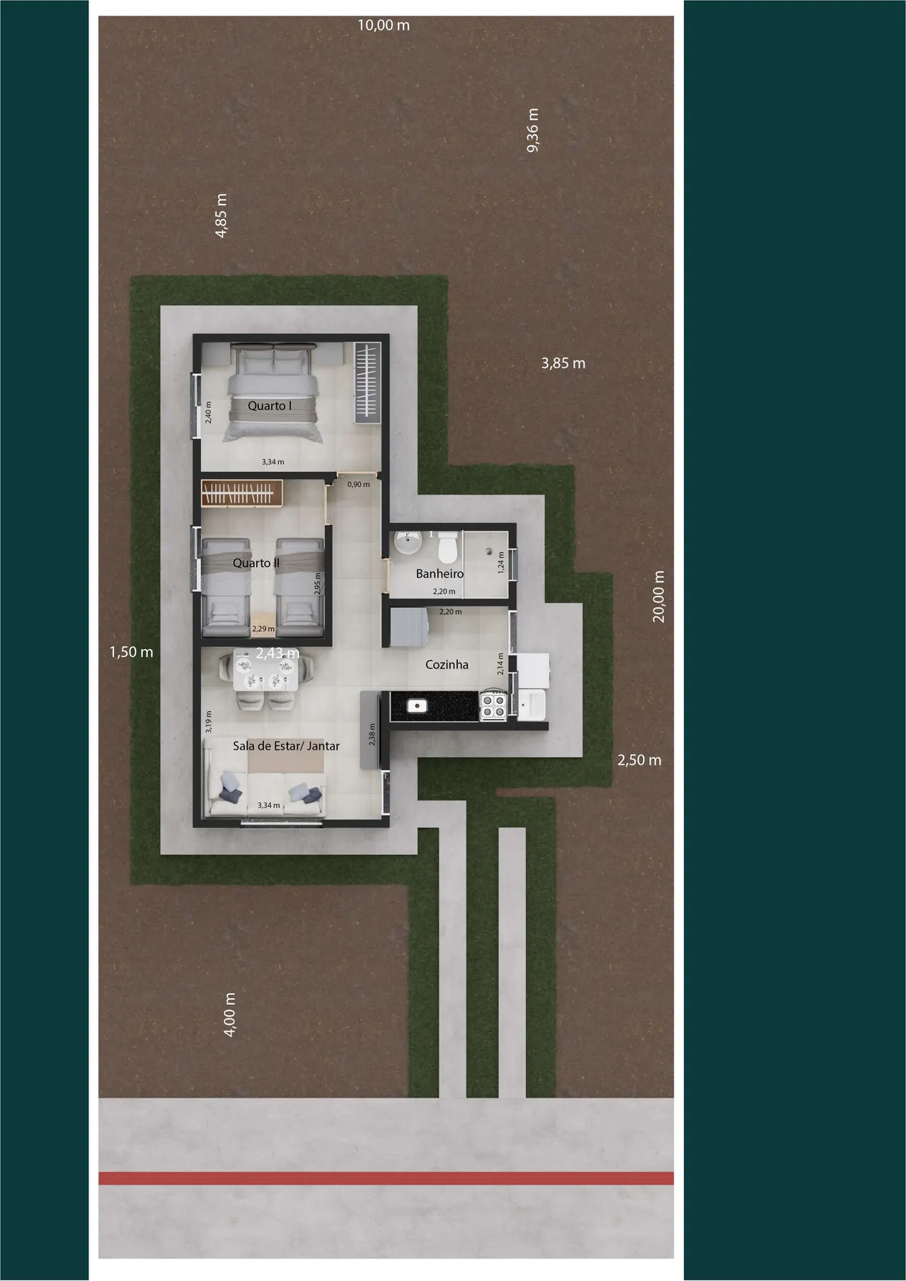 Planta da casa do Piemonte com 2 dormitórios e terreno 10 x 20 m Planta da casa do Piemonte com 2 dormitórios e terreno 10 x 20 m