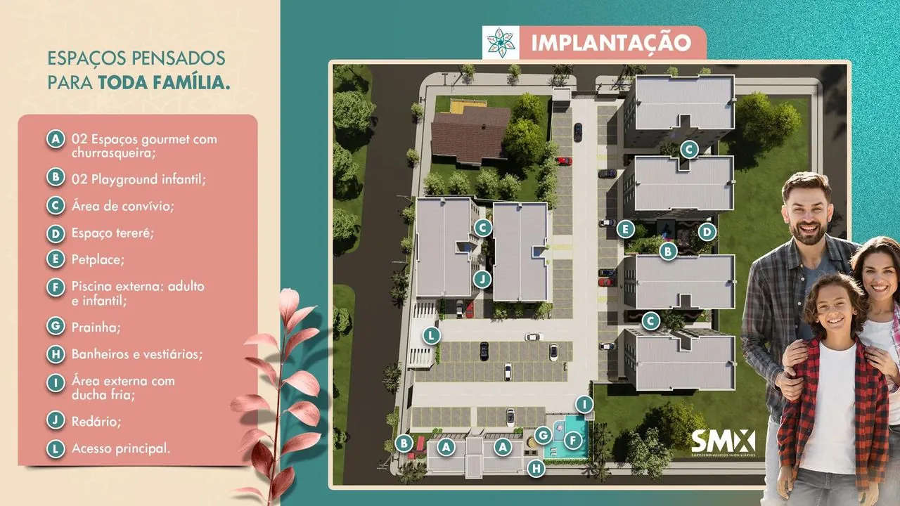 Legenda da implantação com áreas de lazer do Luz de Luiza