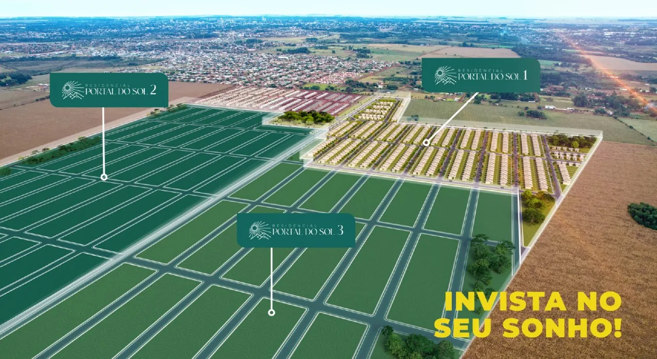 Vista aérea do Residencial Portal do Sol em Dourados MS com pontos próximos