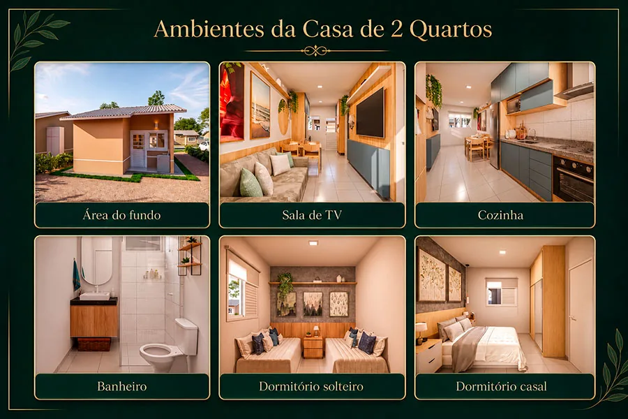 Ambientes da casa de 2 quartos do Residencial Portal do Sol em Dourados