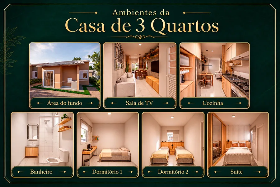 Ambientes da casa de 3 quartos do Residencial Portal do Sol em Dourados