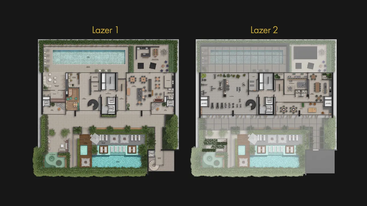 Plantas dos pavimentos de lazer 1 e 2 do Sinfonia