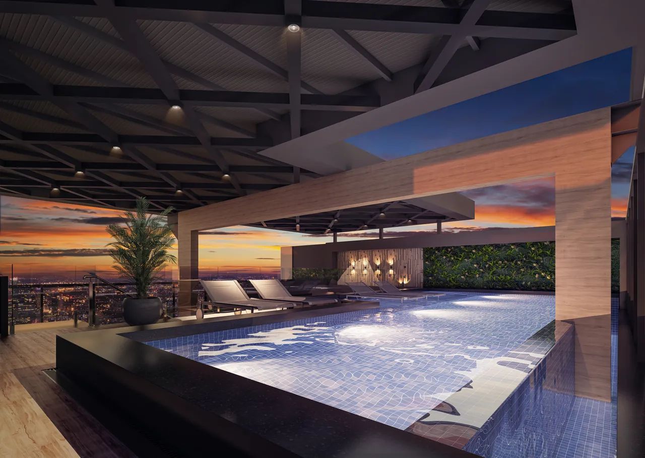 Piscina com borda infinita na cobertura do Sunset